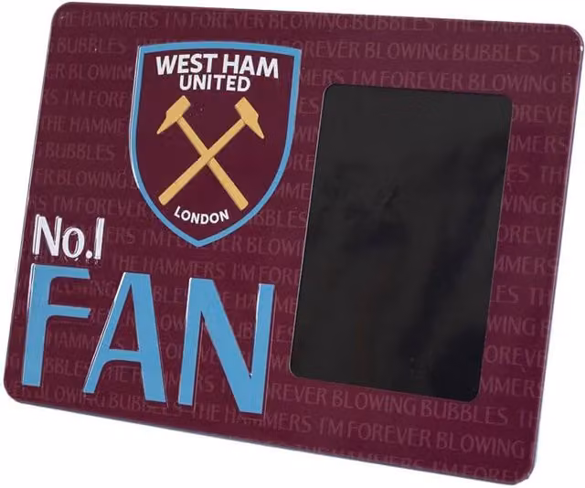 West Ham United FC No. 1 Fan Metal Embossed Rectangular Tabletop Photo Frame in Claret, Blue and Yellow