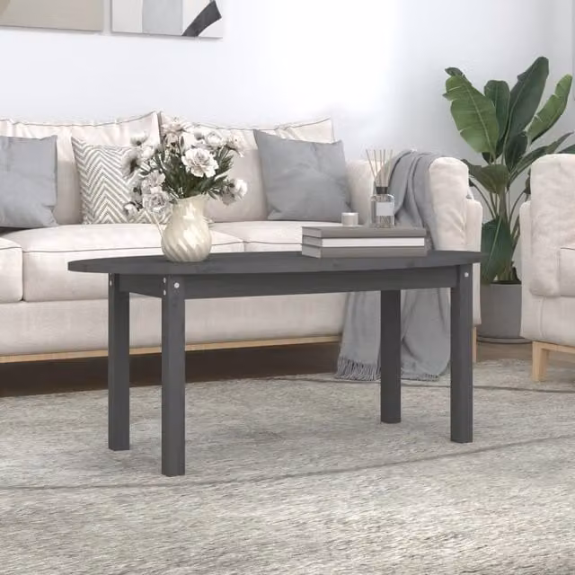 Berkfield Home Grey Rustic Solid Pine Coffee Table W/D/H: 110 x 55 x 45 cm – 1