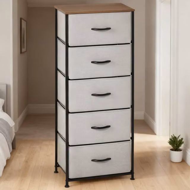 ERGOVEXA Industrial Fabric Chest of Drawers with 5 Drawers, Grey