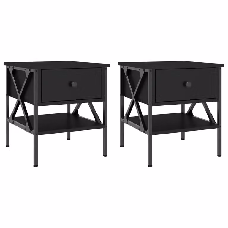 Berkfield Home Set of 2 Black Industrial Bedside Tables, W/D/H: 40 x 42 x 45 cm