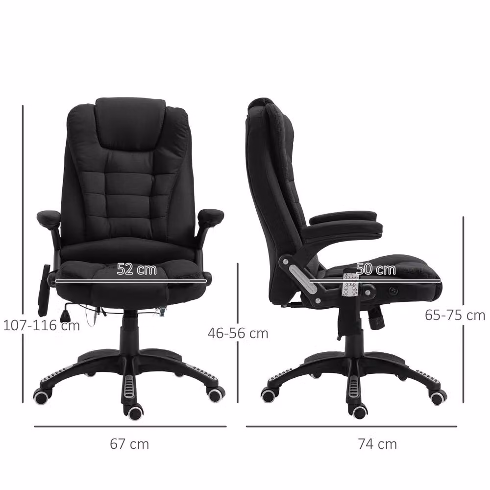 Rolipo Heated 6-Point Massage Reclining Office Chair in Black with Linen-Feel Fabric – 5