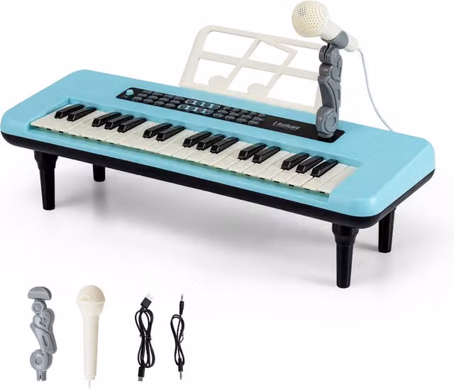 Costway 37 Key Kids Piano Keyboard with Microphone in Blue