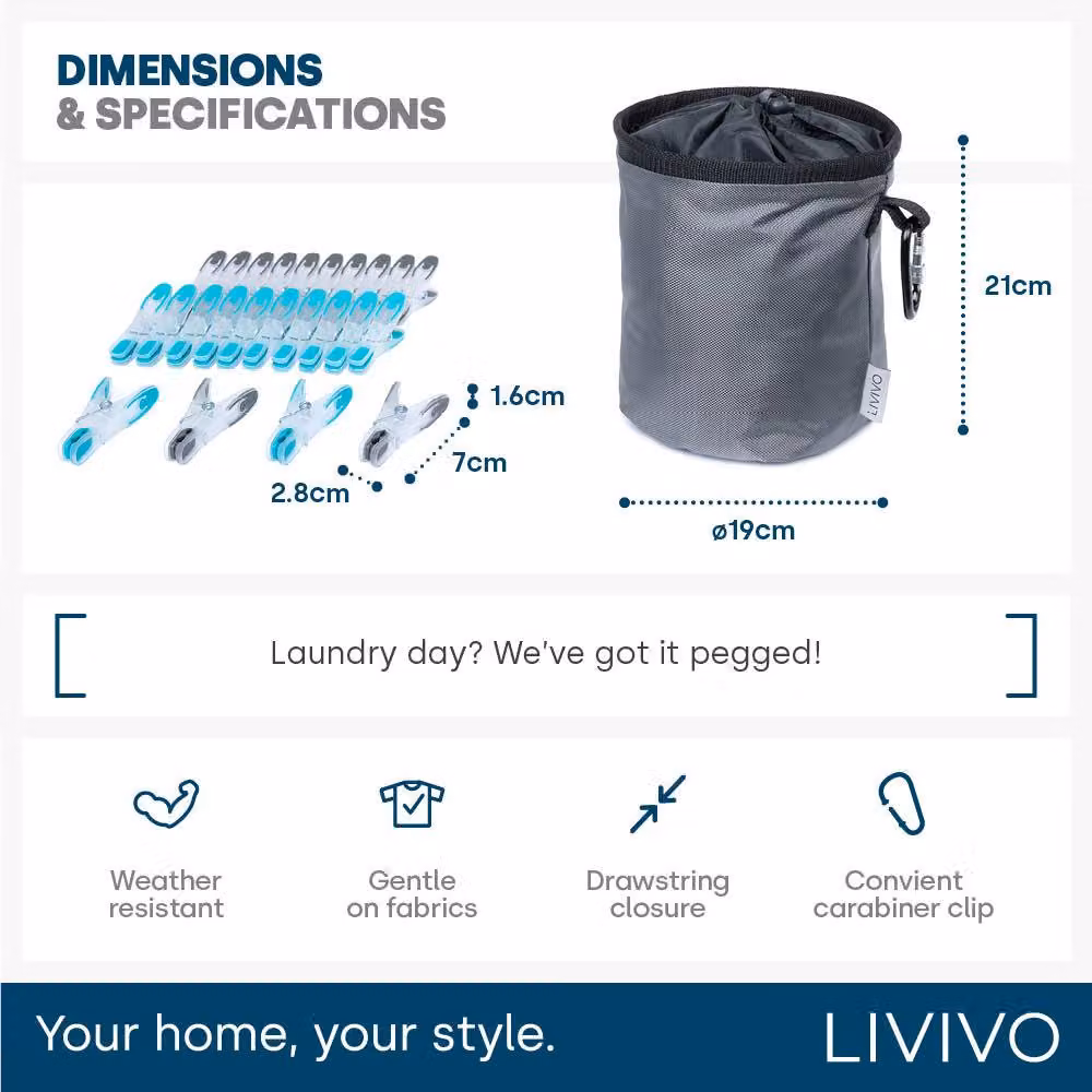 LIVIVO Waterproof Peg Bag in Grey with 50 Heavy Duty Pegs – 4