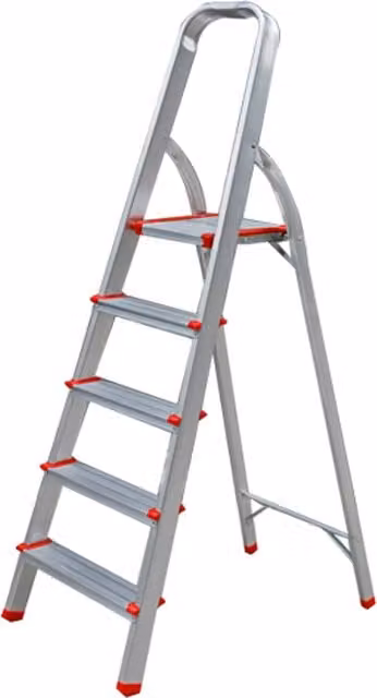 TUFFMATE 5 Tread Aluminium Step Ladder with Grab Handle in Silver