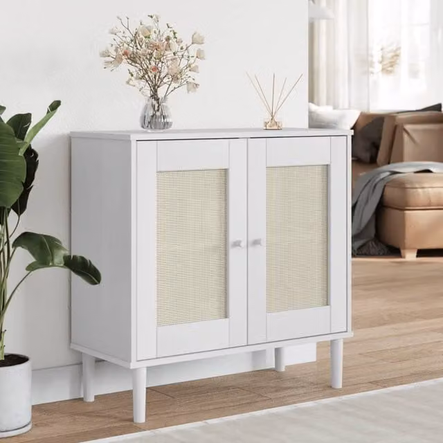 Berkfield Home SENJA Sideboard in White Rattan Look Solid Pine Wood, W/D/H: 80 x 35 x 80 cm – 1