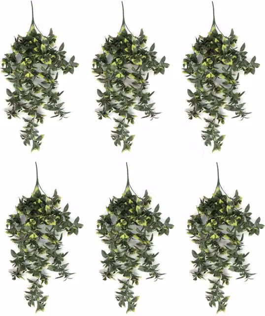 Leaf Pack of 6 Hanging UV and Fire Resistant Artificial Pothos Plants in Green, 71 cm – 1