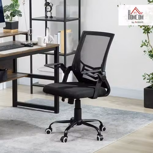 VINSETTO Modern Fabric Swivel Task Chair with Armrests and Castors, Black – 2