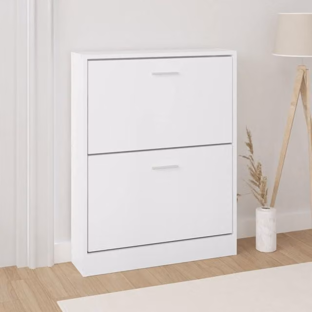 Berkfield Home White Modern Wall Mounted Shoe Cabinet with Tilting Compartments W/D/H: 59 x 17 x 81 cm