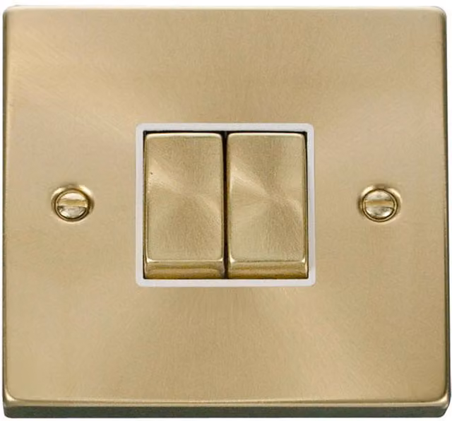 SE HOME Ingot 2 Gang 2 Way Flush Light Switch, White and Brushed Brass