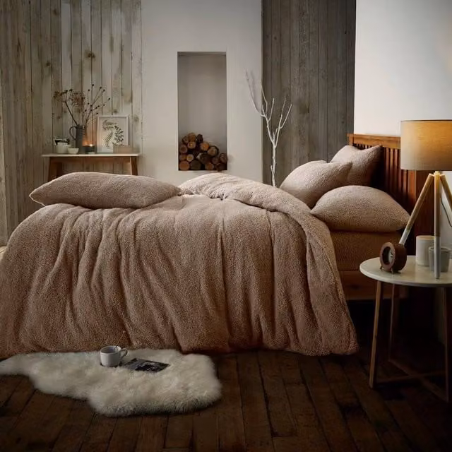 Smart Living Luxury Teddy Plain Duvet Cover and Pillowcase Set in Beige, Double (W: 200 cm, H: 140 cm) – 1