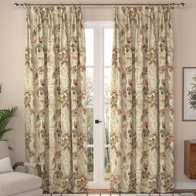 ANTE DECOR Folium Made To Measure Floral Cotton Curtains in Berry Red and Multicolour