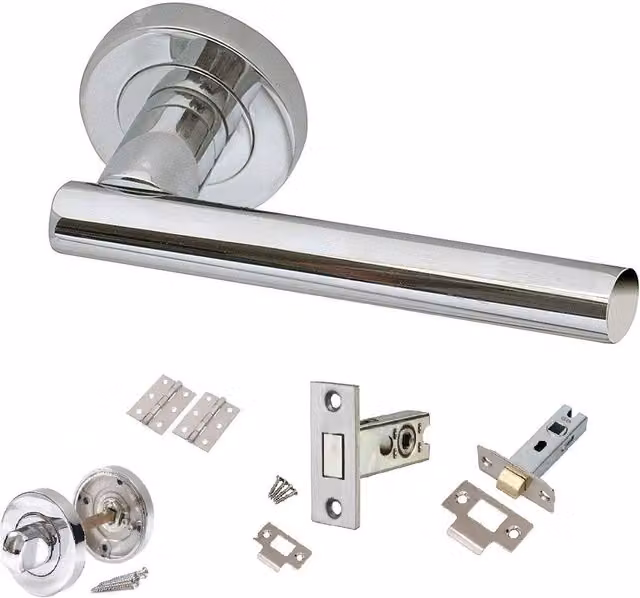 Golden Grace T-Bar Bathroom Door Handle on Rose Complete Set in Chrome