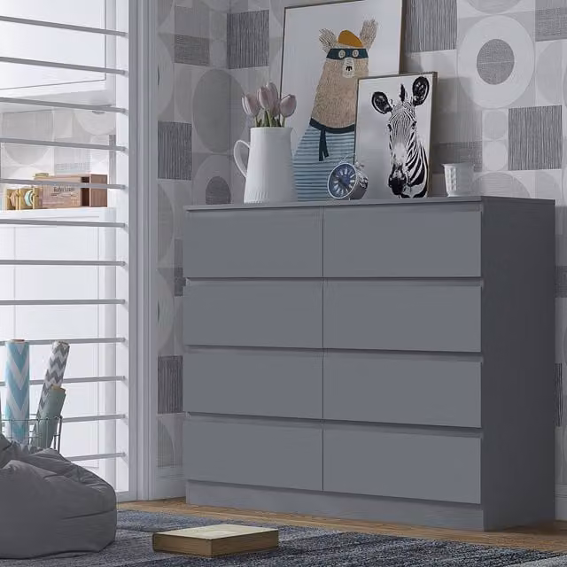 FWSTYLE 8 Deep Drawer Scratch Resistant Chest Of Drawers in Dark Matt Grey