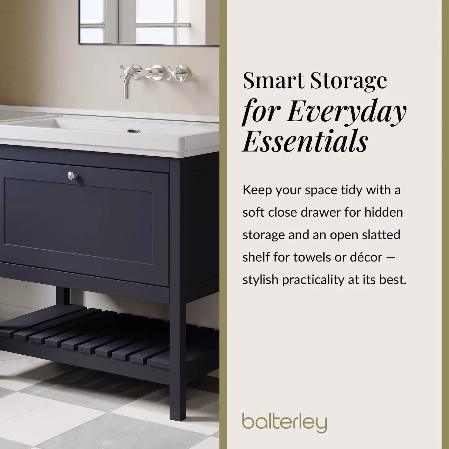Balterley Freestanding Bathroom Vanity Unit with Basin and Open Shelf, Blue or Grey, W: 80 cm, D: 47 cm, H: 46.5 cm – 4
