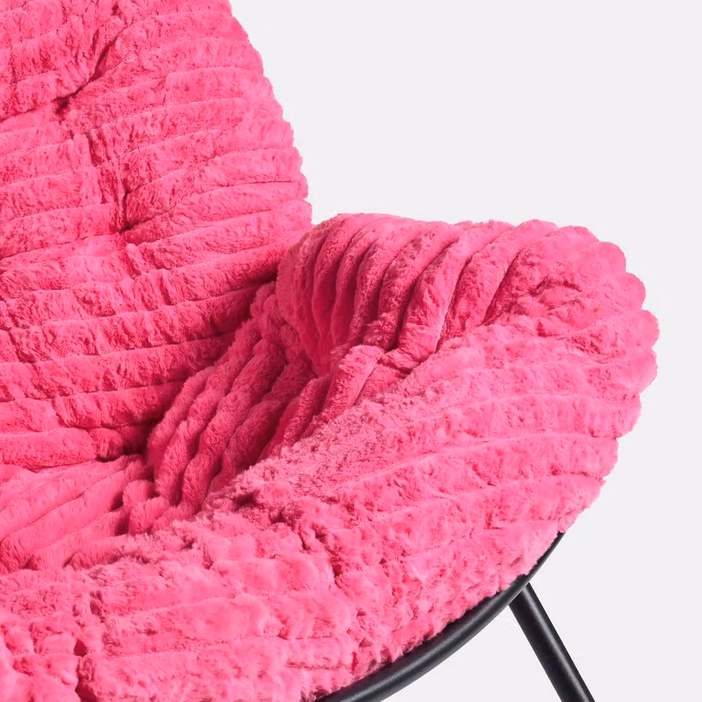 OHS Ribbed Faux Fur Rocking Chair with Metal Frame in Bright Pink – 4