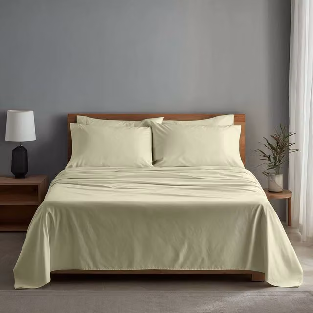 Snug City Luxury 400TC Mako Satin Soft Touch Hotel Quality Flat Sheet Bed Linen in Beige, Size: 180 x 200 cm – 1
