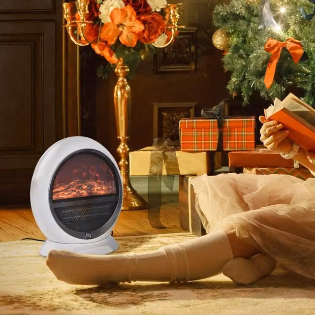 HOMCOM 1500W Freestanding Electric Fireplace Heater with Rotatable Flame Effect in White