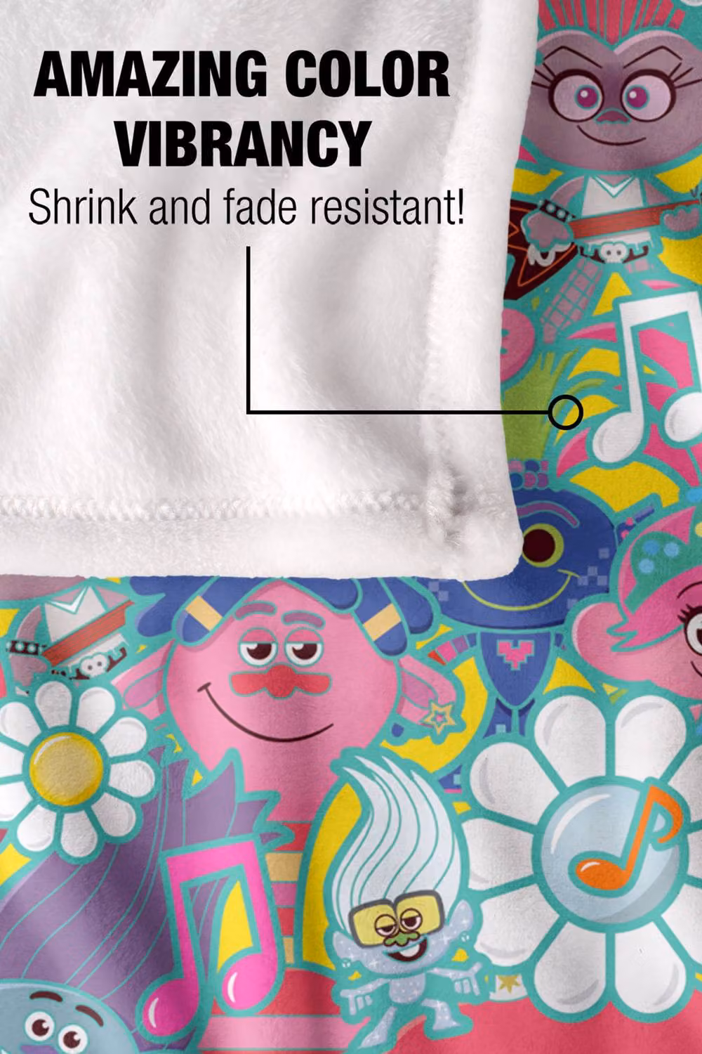 DreamWorks Trolls Floral Pattern Blanket, Multicolour, W: 152 cm, D: 127 cm – 3