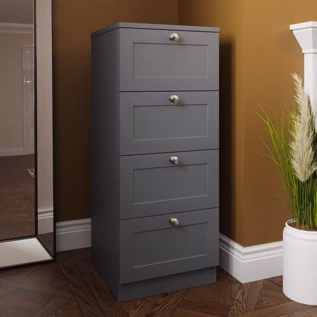 FWStyle Artus Modern Panelled Bedside Chest of Drawers in Dark Grey, W: 40 cm, H: 99 cm