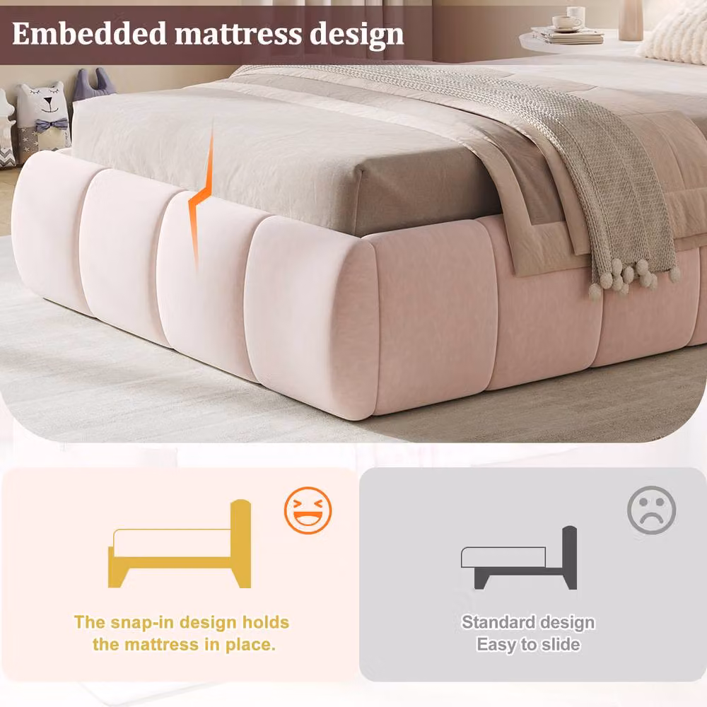 Rolipo Pink Velvet Single Bed with Hydraulic Storage and Headboard W/D/H: 90 x 190 cm – 2