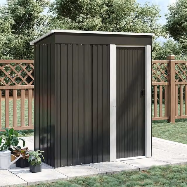 Breeins Metal Pent Garden Tool Shed with Sliding Door, Charcoal Black
