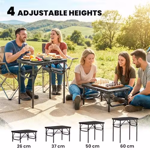 Outsunny Height Adjustable Folding Camping Table with Mesh Storage Layer in Black and Brown, W/D/H: 60 x 60 x 40 cm – 5