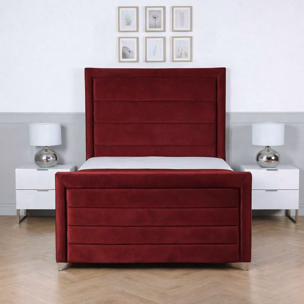 Living Comfort Bedz Selena Upholstered Velvet Gas Lift Storage Bed in Red, W/D/H: 140 x 200 cm – 2