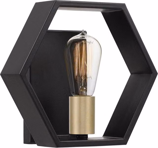 Quoizel Bismarck Modern Wall Lamp in Black and Gold/Brass with Transparent Glass – 1