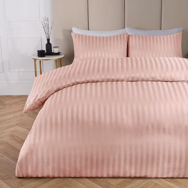 OHS Modern Striped Satin Duvet Set in Pink, 90 x 200 cm