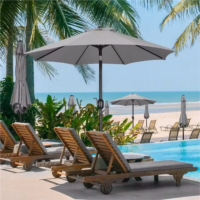 Yaheetech 2.7m Market Patio Umbrella with 8 Ribs, Tilt and Crank Function in Light Grey