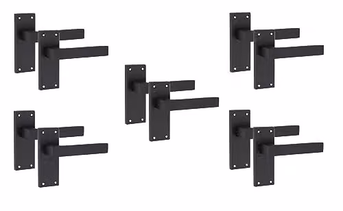 Golden Grace Straight Delta Door Handles with Latch, 5 Pairs, Matt Black Zinc