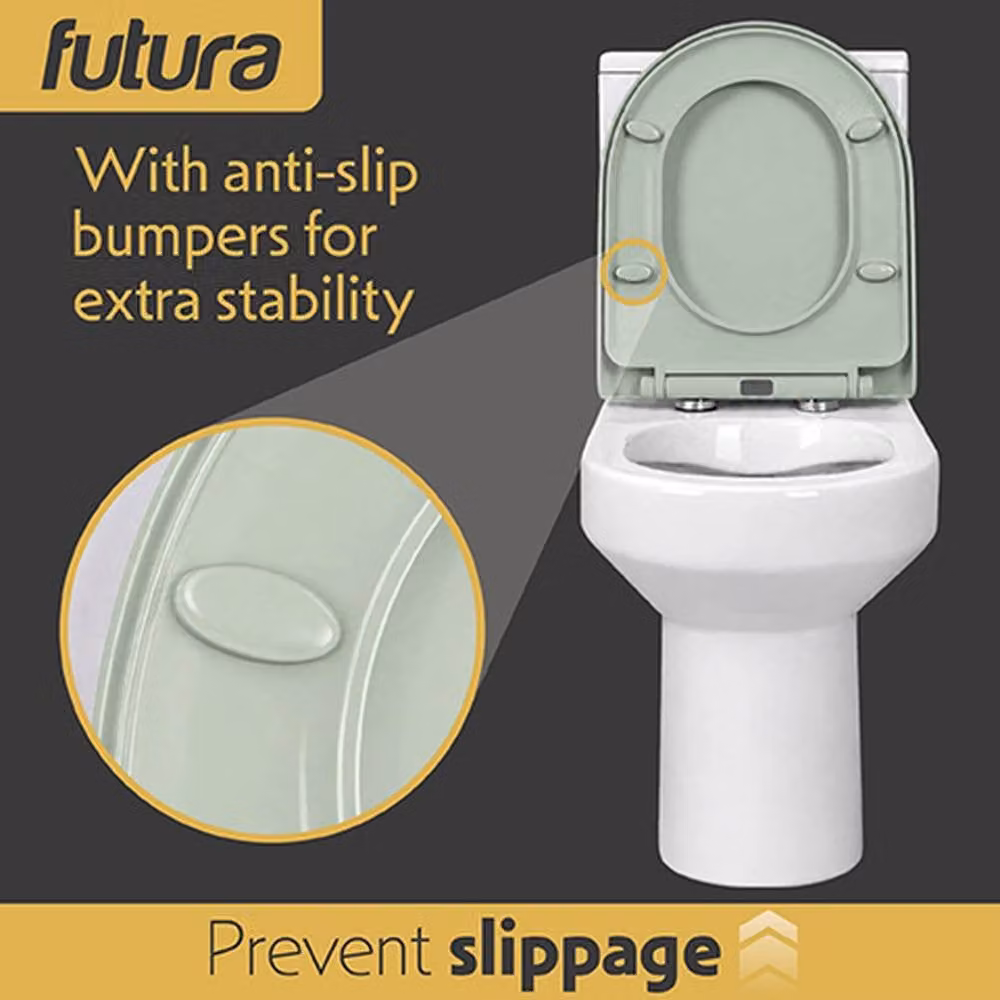 Futura D-Shaped Soft Close Toilet Seat in Pale Green, Premium Thermoplastic with Quick Release and Removable Features, 50 cm – 3