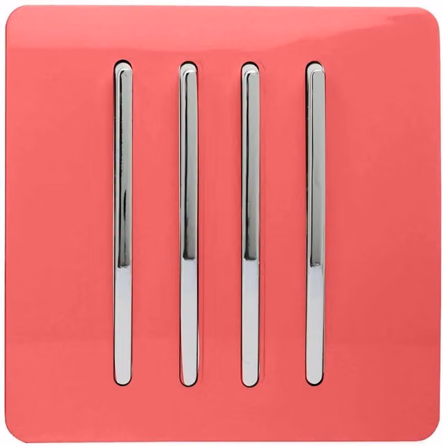 Trendi 4 Gang 2 Way Rocker Single Plate Tactile Light Switch in Red