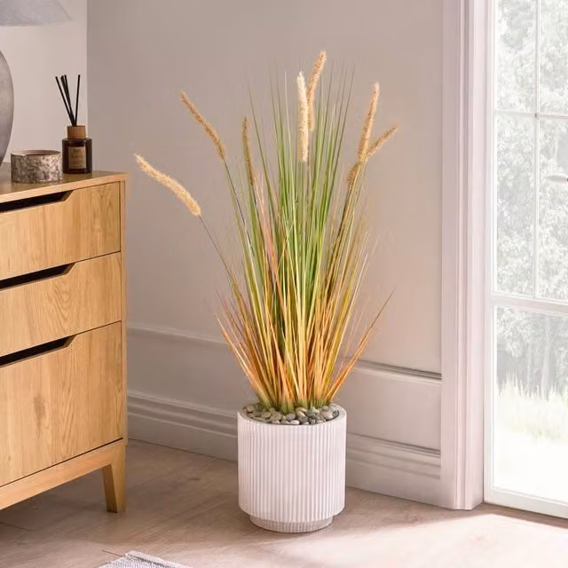 Wyld and Coco Artificial Bristlegrass Plant in Black Pot, Green and Orange, Height: 90 cm