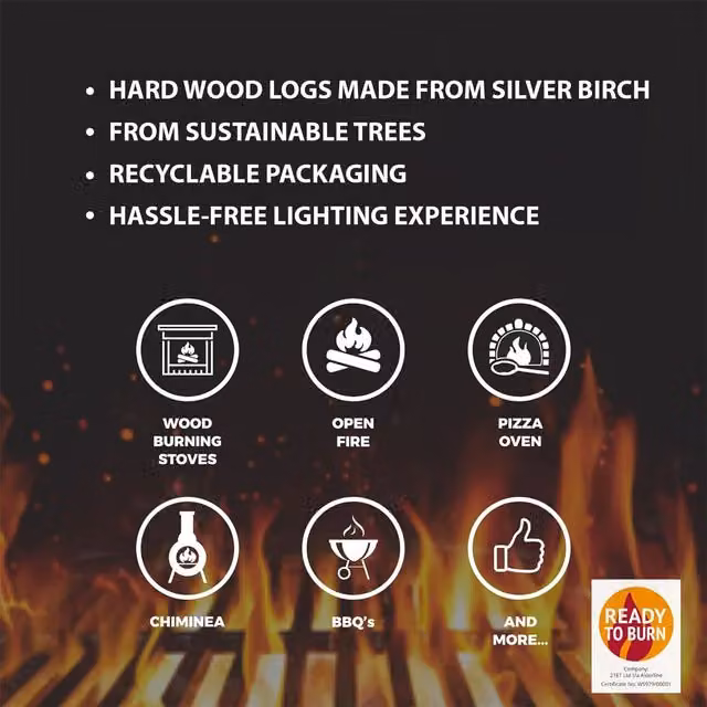 Royal Fire Alderline Kiln Dried Birch Firewood, 7 kg, Natural Brown