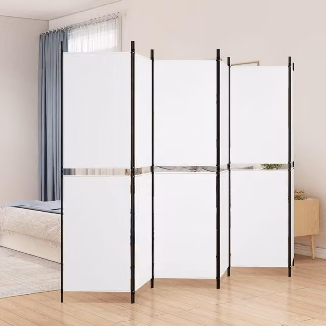 Berkfield Home 6-Panel White Fabric Room Divider, W: 300 cm, H: 180 cm