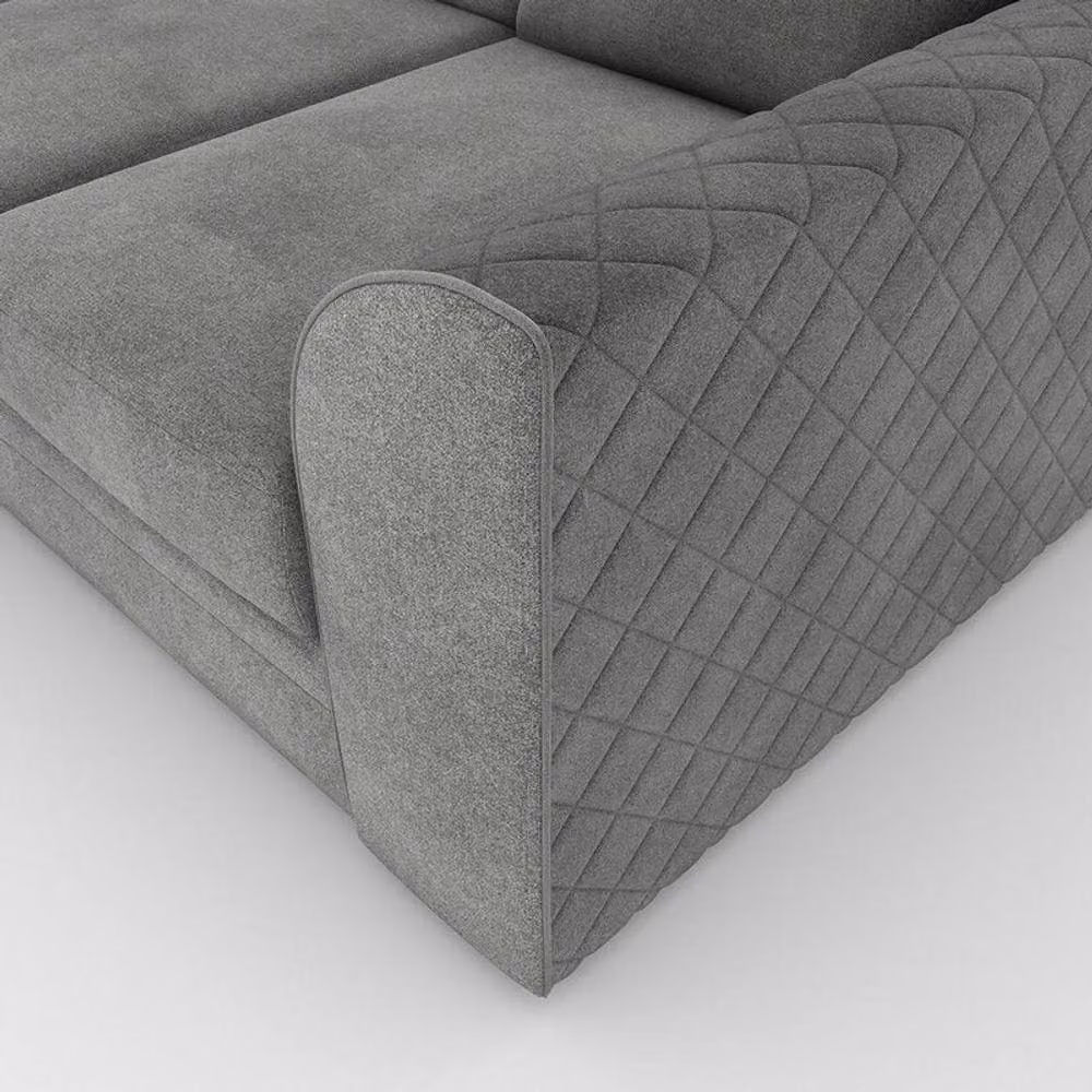 Furnishings For Less UK Grey Quilted Chenille Fabric 3 to 4 Seater L Shaped Corner Sofa, Right Hand Facing – 3