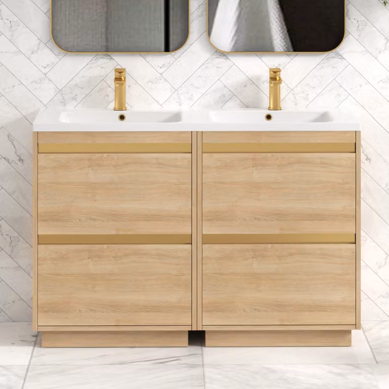 Royal Bathrooms Orion 1200mm Natural Oak 4 Drawer Floor Standing Vanity Unit with Ceramic Basin and Accent Trim