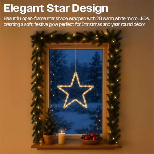 Xmas Haus Warm White LED Hanging Star, Black, 25 cm – 3
