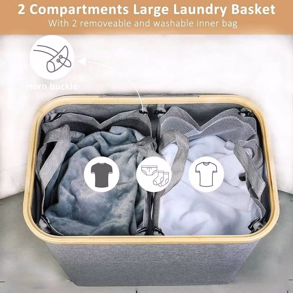 PAWNORA Grey Collapsible Fabric Laundry Hamper with Lid – 1