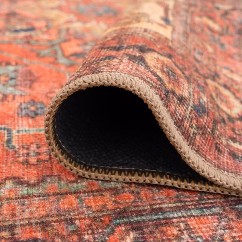 Kukoon Gold Terracotta Distressed Persian Style Soft Pile Area Rug, W: 80 cm, L: 300 cm – 3