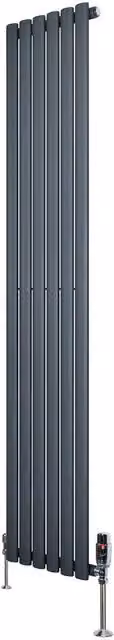 Monstershop Oval Single Column Steel Radiator and Valves with Thermostat Head, Anthracite Grey, H: 180 cm, W: 36 cm – 1