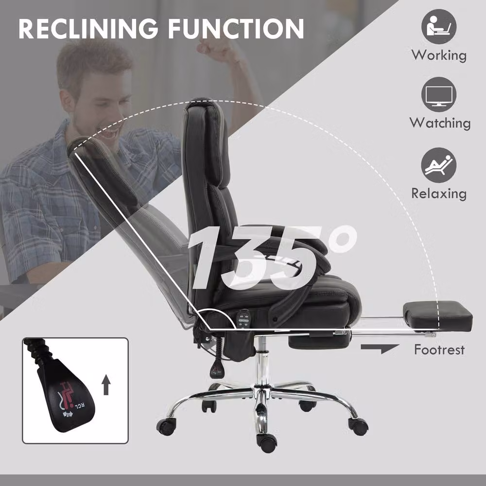 Rolipo 6-Point Massage Office Chair in Black with Synthetic Leather and Metal Frame – 8