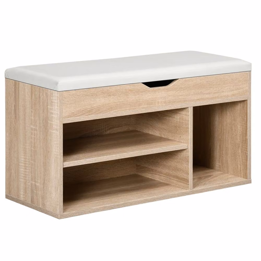 Wyld Haus Sonala Oak Shoe Storage Bench with Padded Beige Seat, W/D/H: 80 x 30 x 45 cm – 2