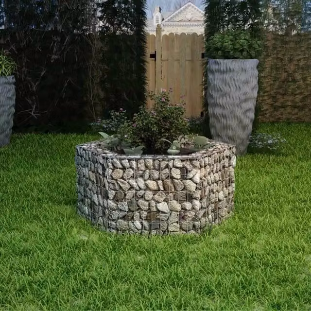 Berkfield Home Hexagonal Gabion Raised Bed in Silver, W/D/H: 100 x 90 x 50 cm