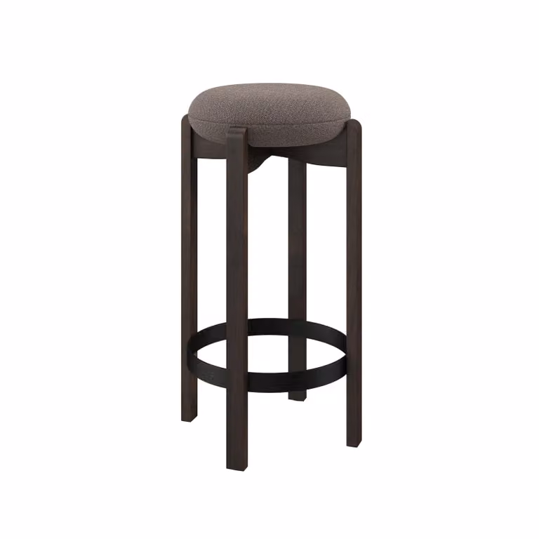 Dome Deco SEMI Bar Chair in Beige Fabric with Brown Wood Frame