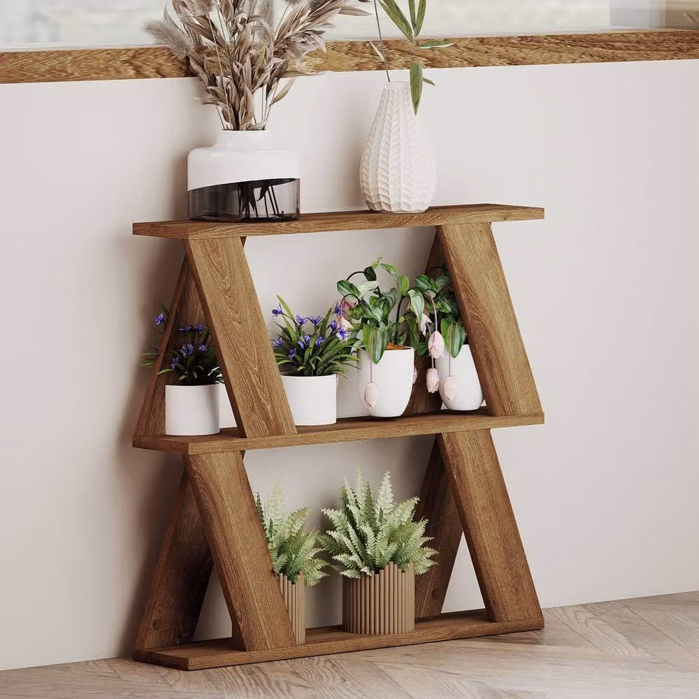 Levede 3-Tier Slim Side Table and Storage Shelf in Brown – 2