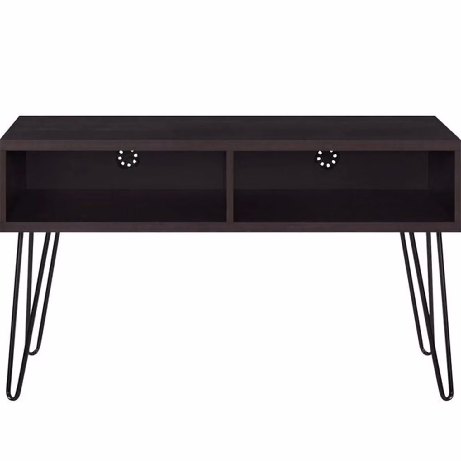 Gr8 Home Retro Wood and Metal TV Stand with Storage Shelves in Dark Brown and Black, Fits up to 42 inch – 3