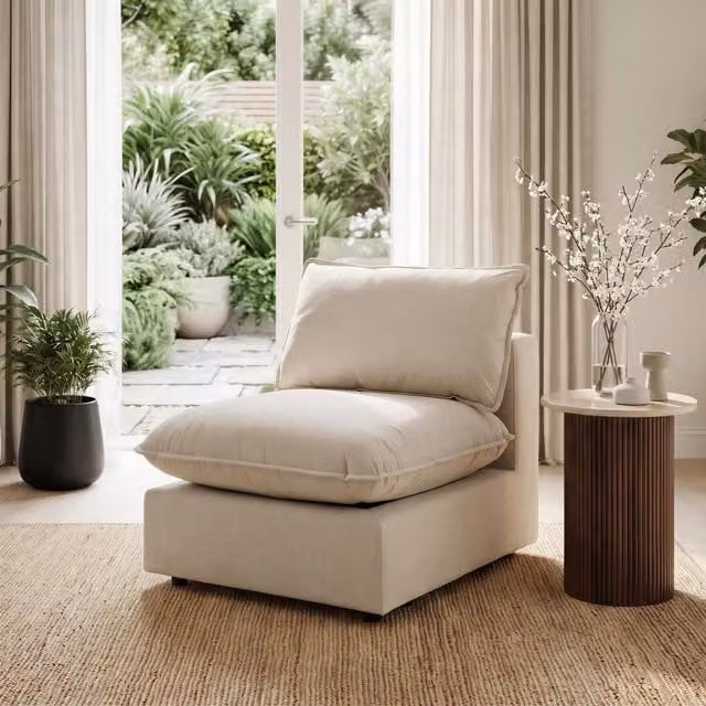 Furniturebox UK Echo Linen-Look Fabric Armless Armchair for Modular Sofa in Beige