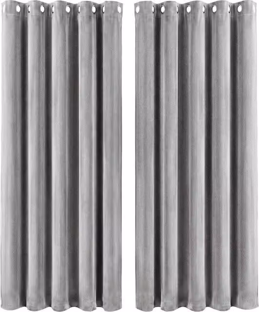 VOGREX Grey Velvet Thermal Blackout Eyelet Curtains W: 167.64 cm, H: 182.88 cm – 1